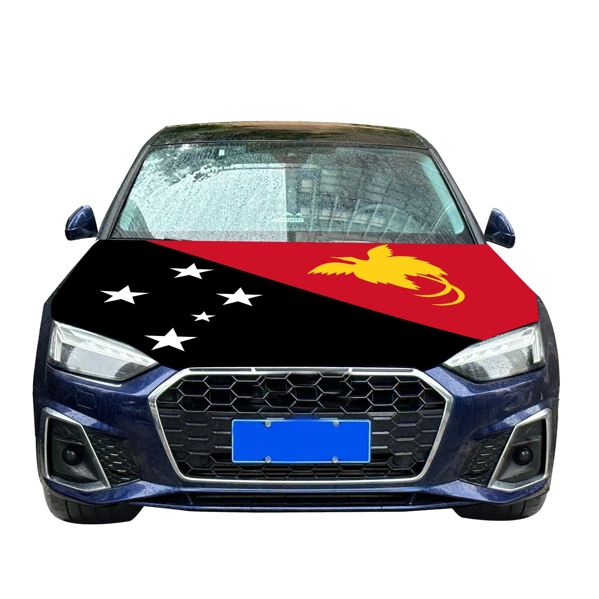 Papua New Guinea Car Hood Cover Flag  Universal Size Elastic Polyester 120x150cm for Car Decor