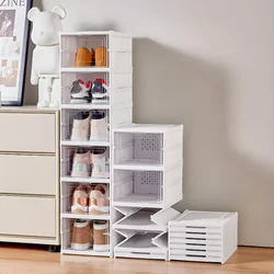 1pc 6 transparent shoe box with door, foldable and stackable free combination shoe rack, plastic sneaker container.