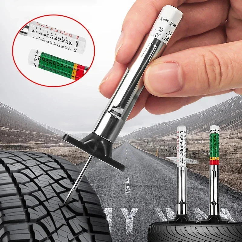 Car Tyre Measuring Pen 25mm Tire Tread Pattern Depth Measuring Tool AutomotiveTire Depth Gauge Color Coded Digital Caliper