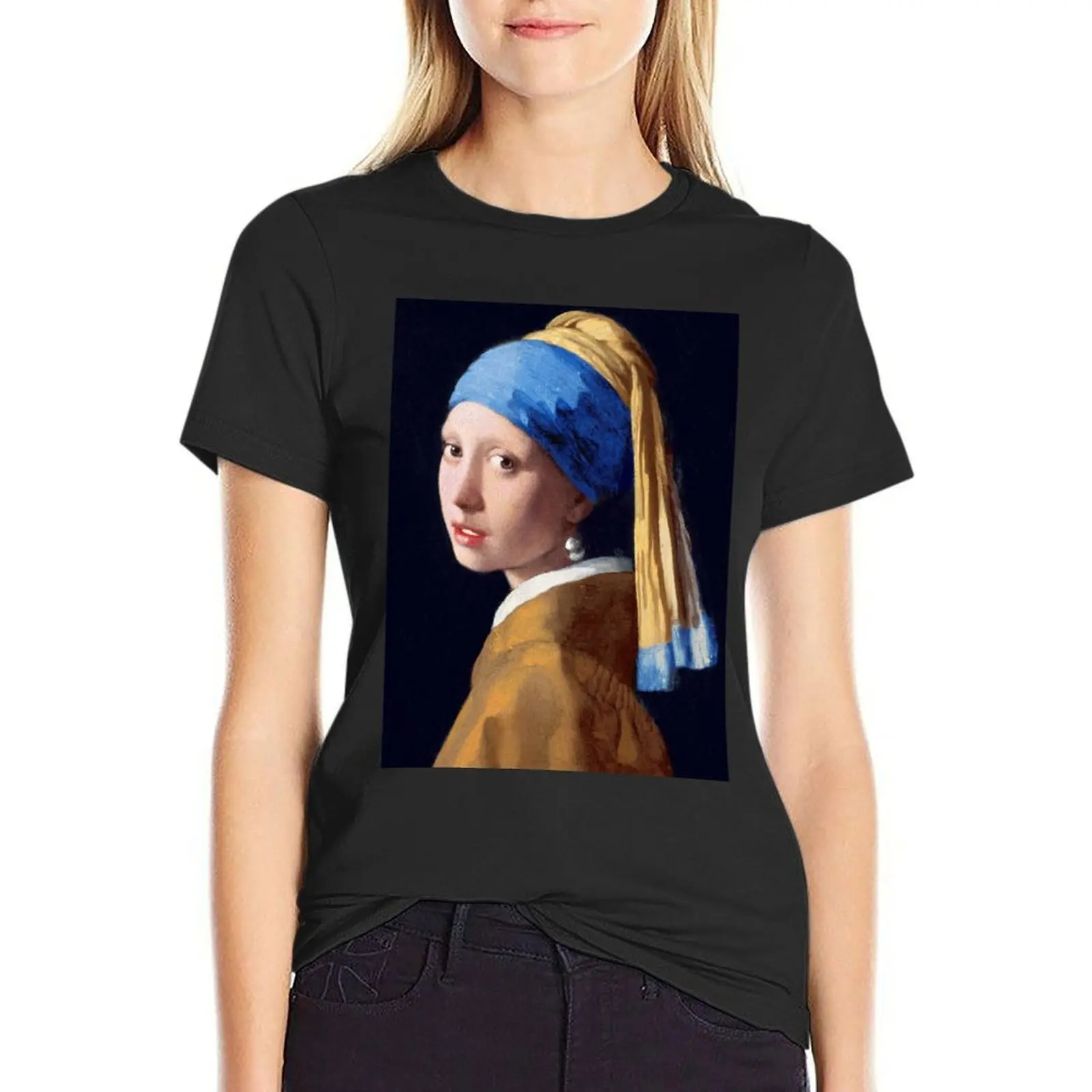 Girl with a pearl earring by Johannes Vermeer T-Shirt lady clothes animal print shirt for girls Aesthetic clothing Women t shirt