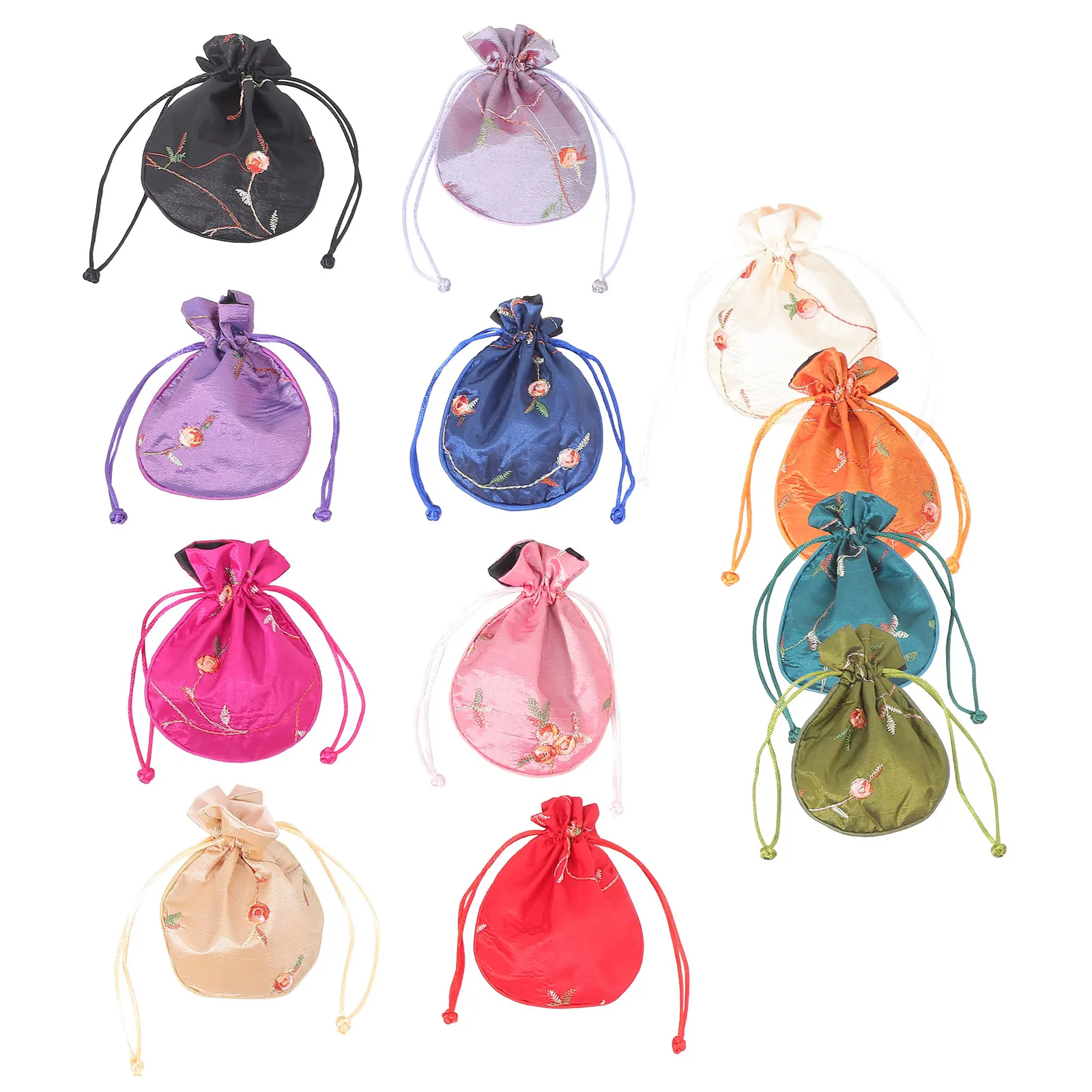 12Pcs Elegant Drawstring Gift Bags Fruit Flower Pattern Cloth Pouches for Jewelry Watches Coins Baby Shower Favors