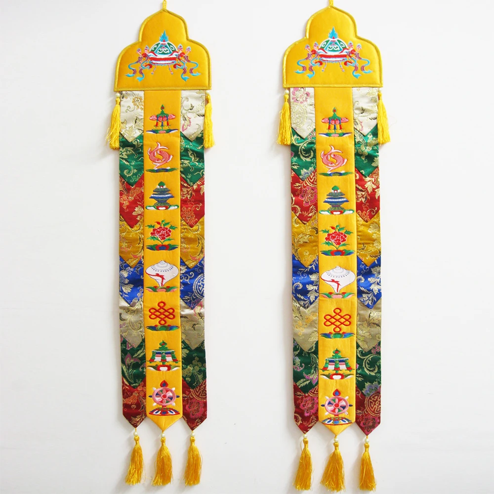 120cm Buddhist HOME Temple hall decoration Embroidery Eight Auspicious Symbols Wall hang Sutra banner Prayer flag FOPAN 2p