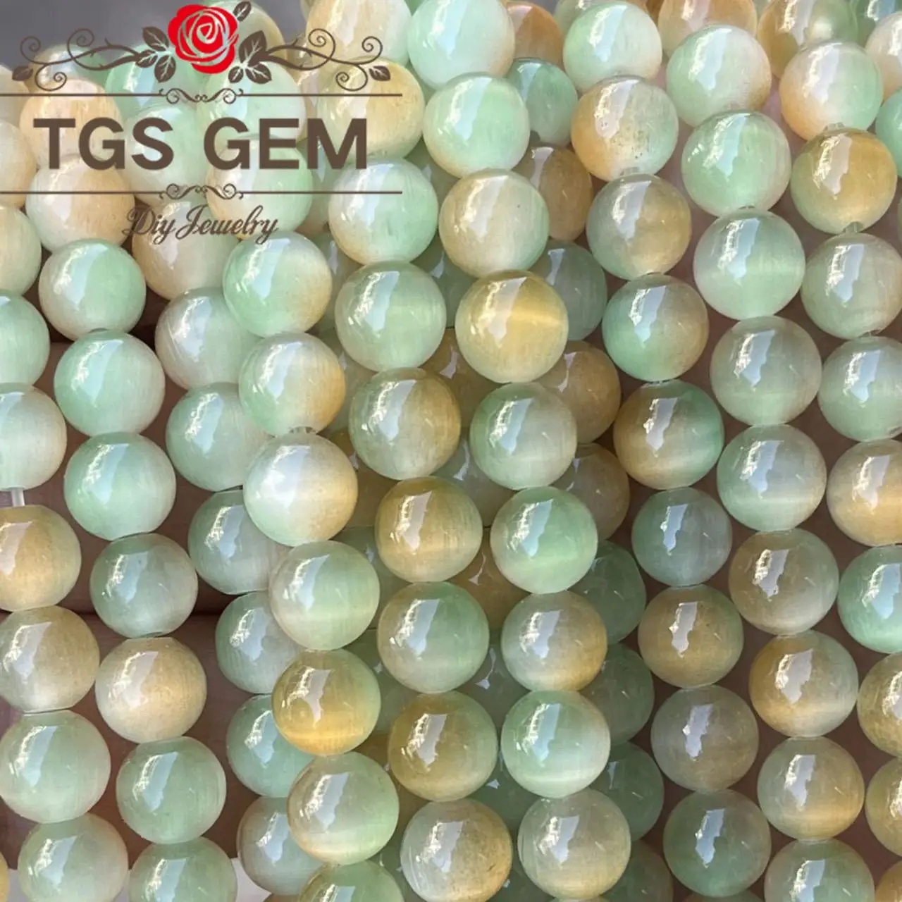 

natural stone beads Light Yellow Green cat eye jewellery making materials diy accessories for bracelets abalorios bead string