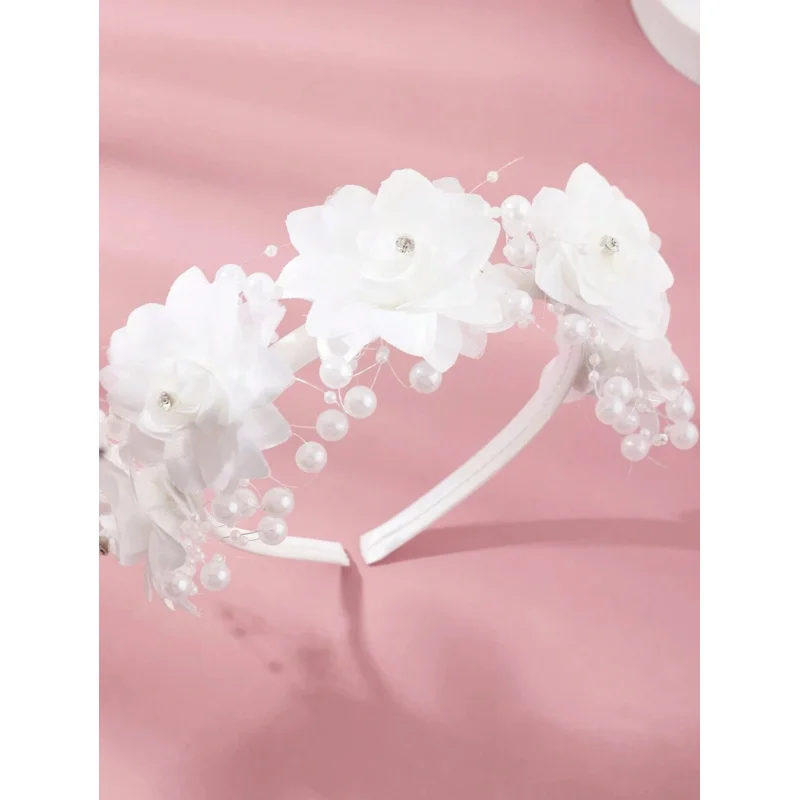 1pc irls‘ White Flower Girl Headband for Wedding, Elegant Floral Bridal Party Hair Accessory view 3