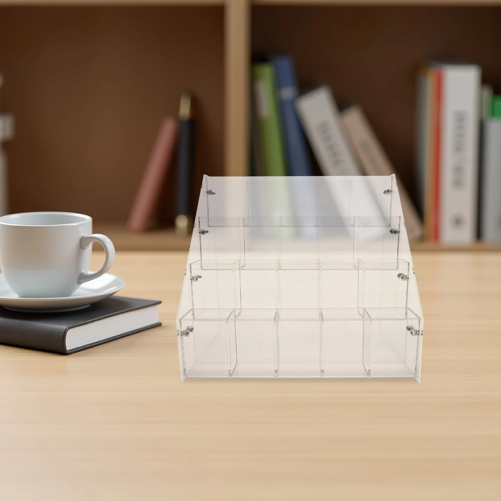 

Clear Acrylic Pen Holder 4 Tier Display Stand Desktop Stationery Pencil Brush Organizer Case for Office Home School