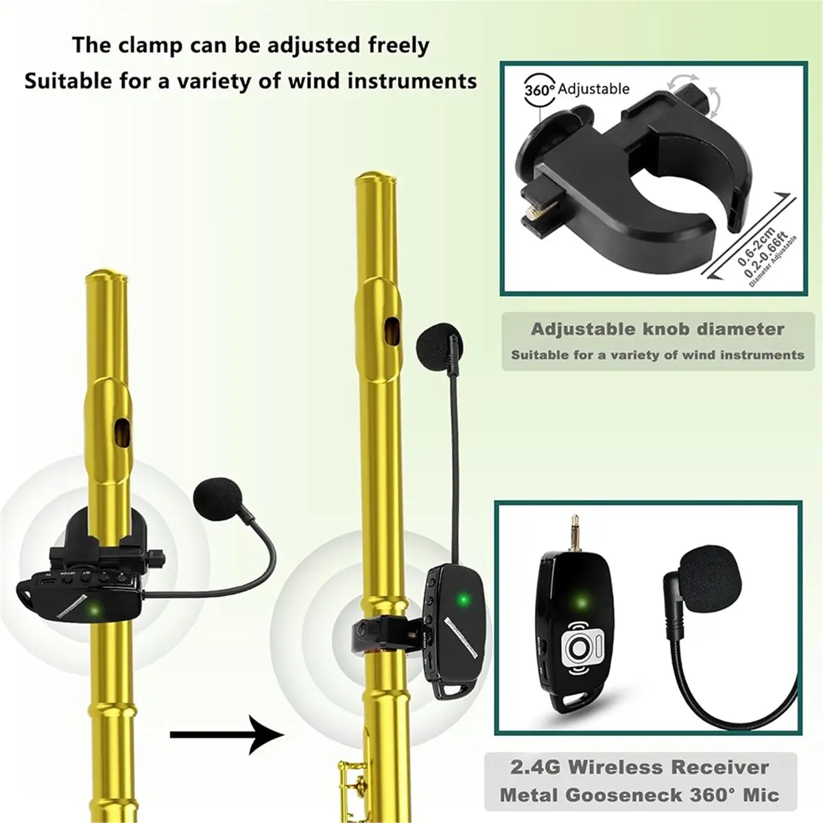 IN-A670U!Wireless Flute Microphone for Instrument System 2.4G Cordless Professional Mic Receiver and Transmitter 50m Range