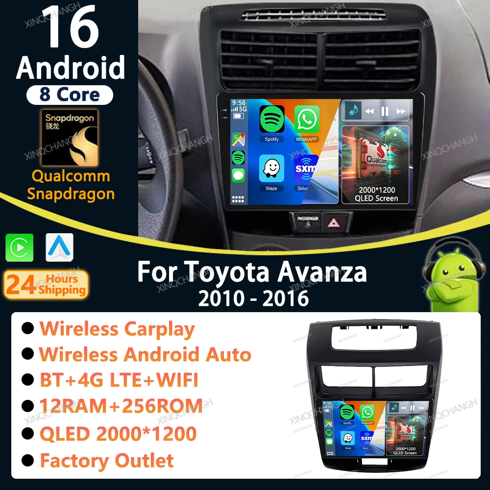 Radio para Auto Android 16 con Carplay para Toyota Avanza 2010 2011 2012 2013 2014 2015 2016, Unidad Principal, Panel de Audio, Reproductor 2 DIN