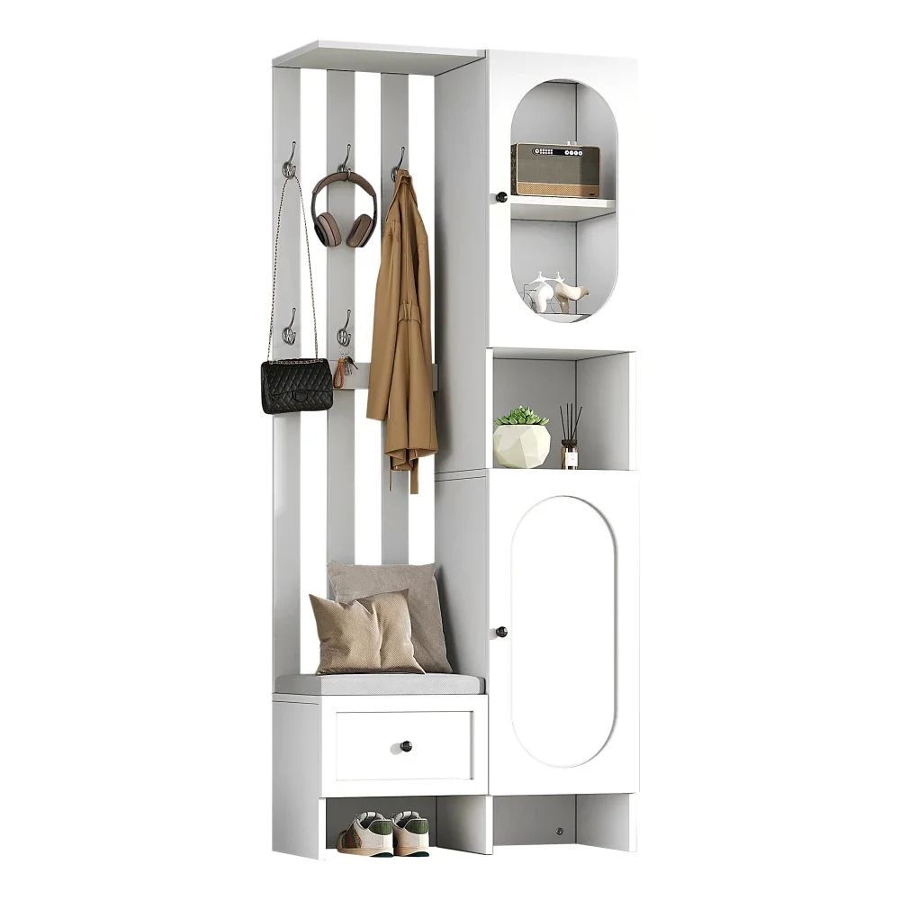 85 * 33,5 * 200 cm kompakter Kleiderschrank, Wohnmöbel-Aufbewahrungsschrank aus gehärtetem Glas, weißer Eingangsschrank, Kleiderschrankständer – Detail 23