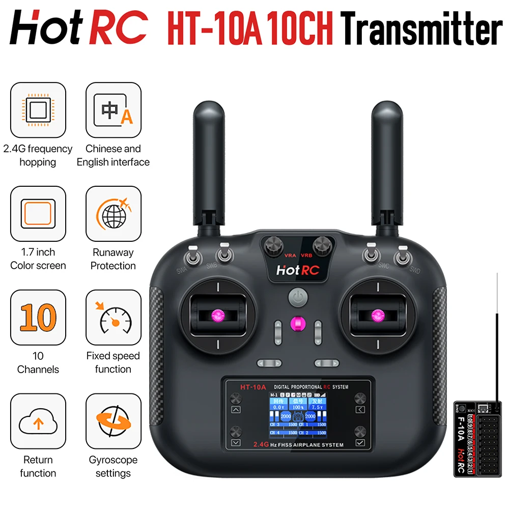 HotRC HT-8A HT-10A 2.4GHZ 8CH 10CH RC Transmitter PWM FHSS with F-08A F-10A Receiver Radio System Remote Controller for RC Drone