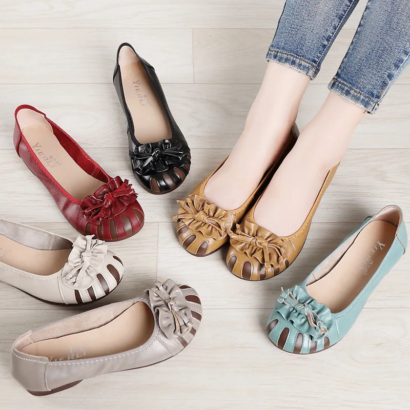 Shoes Women Spring 2024 New Genuine Leather Breathable Casual Flat Shoes Woman Nurse Work Shoes Plus Size Shoes