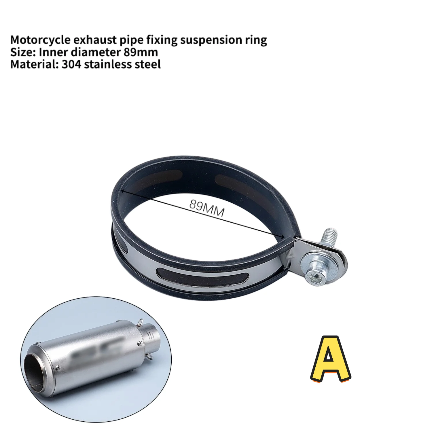 Motorcycle Exhaust Muffler Hanger Bracket, Stainless Steel & Carbon Fiber Look Exhaust Clamp, Fits 89mm/100mm/125mm/130mm