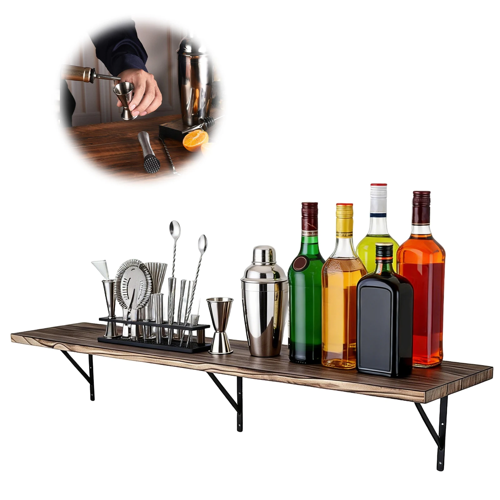 

5-уровневые плавающие полки с металлическими кронштейнами, длинная плавающая полка 72.05x11.81x7.87 дюймов для гостиной, кухни, ванной комнаты, домашнего хранения