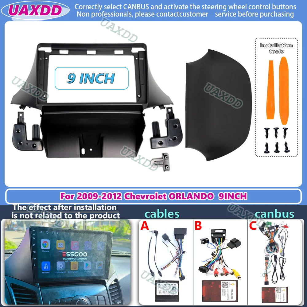 UAXDD 2 Din Car for 2009-2012 Chevrolet ORLANDO 9 Inch Matte Black Android Frame Kit Panel Center Fascia Dashboard Cable CANBUS