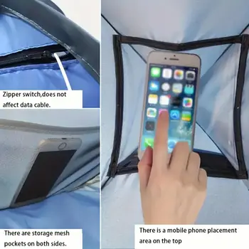 Silverbelagda tygstrandsolskydd, campingvandring picknick bärbart solskydd vindtätt vattentätt med mobiltelefonstativ 10 best sales Beach wind - №4