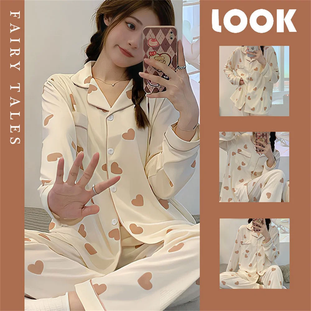 Women Pajamas Set Fashionable Gentle Spring And Autumn INS Style With Lapel Button Fashionable Autumn And Winter Sleepwear Set