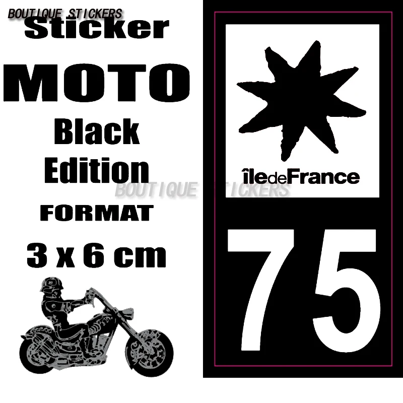 2Pcs Autocollant Plaque D'Immatriculation Française Noir Bleu Moto Département 75 Autocollant Imperméable De PVC De