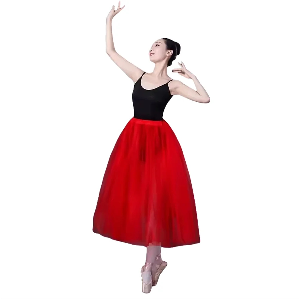 

Women Ballet Long Skirt Tutu red Ballerina Tutus Adulto Lyrical Tulle Ballet Skirt Girl Ballerina Costumes 3 layer yarn