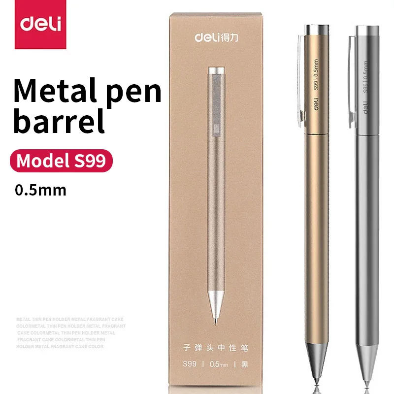 Bolígrafo metálico DELI de 0.5 mm con tinta de gel, colores dorado y plateado, bolígrafo metálico para oficina, barriles de bolígrafo en oro, plata y metal.