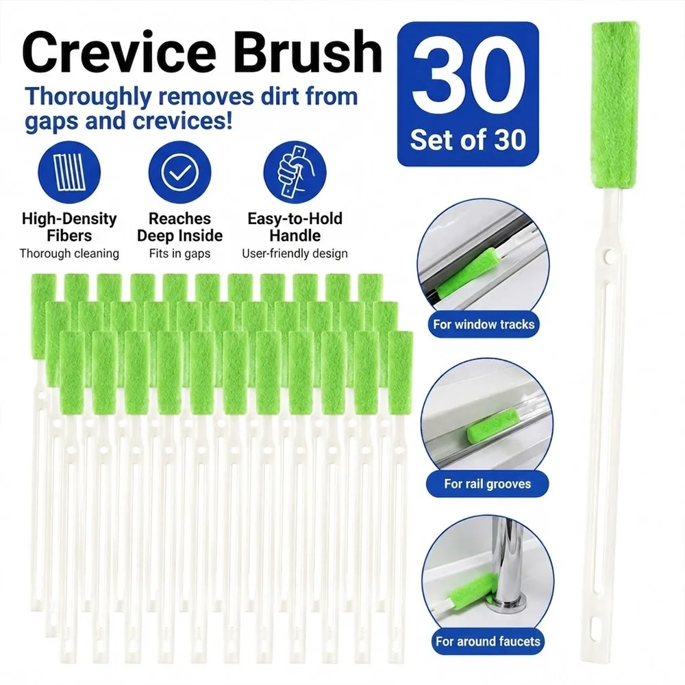 30 Pack Disposable Crevice Cleaning Brushes, Long Single Use Gap Scrub Brushes for AC Vents, Window Tracks, Sink Edges