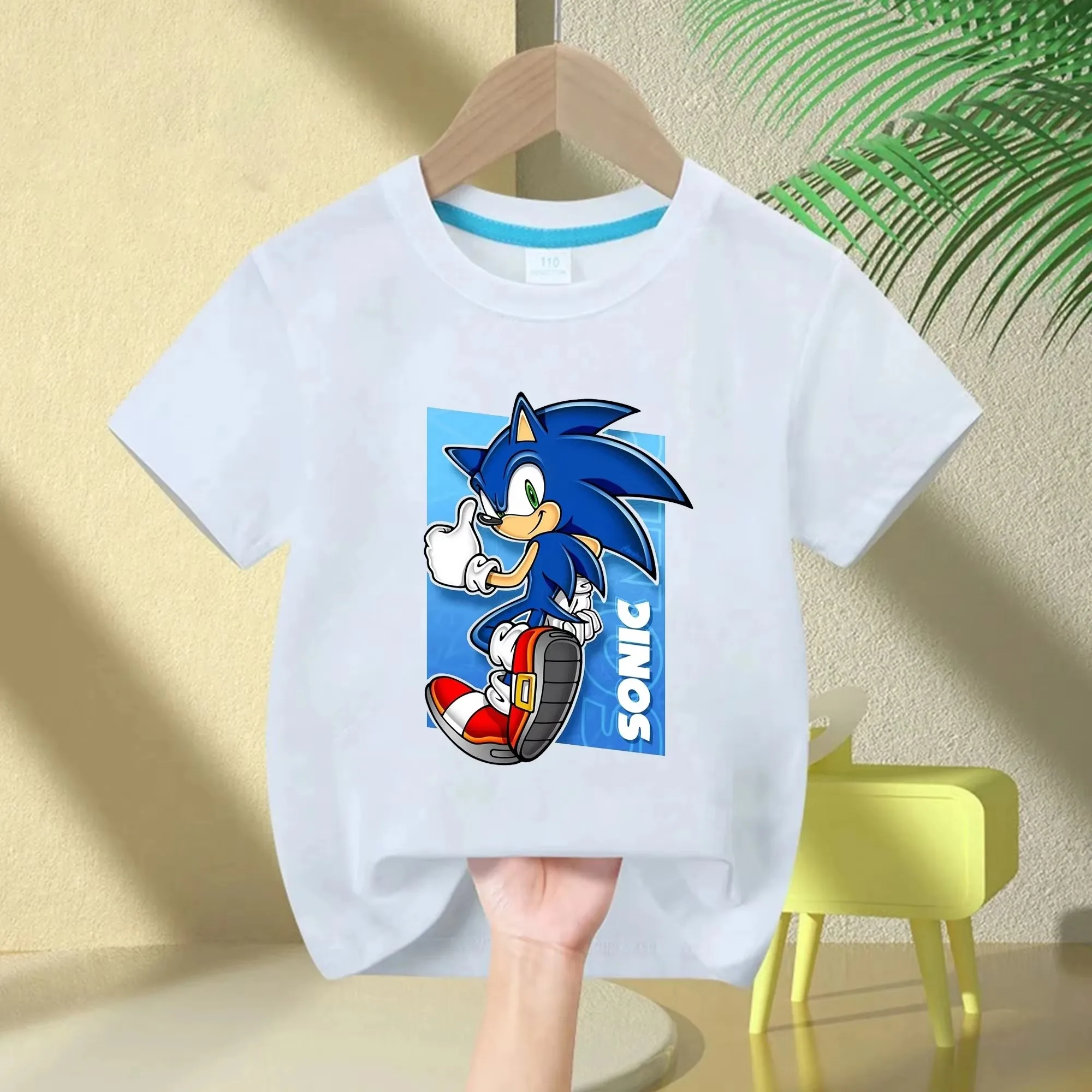 Cartoon Sonic Kids Cotton T-shirt Boys Girls White Short Sleeve Game Hedgehog Print Casual Children Tee