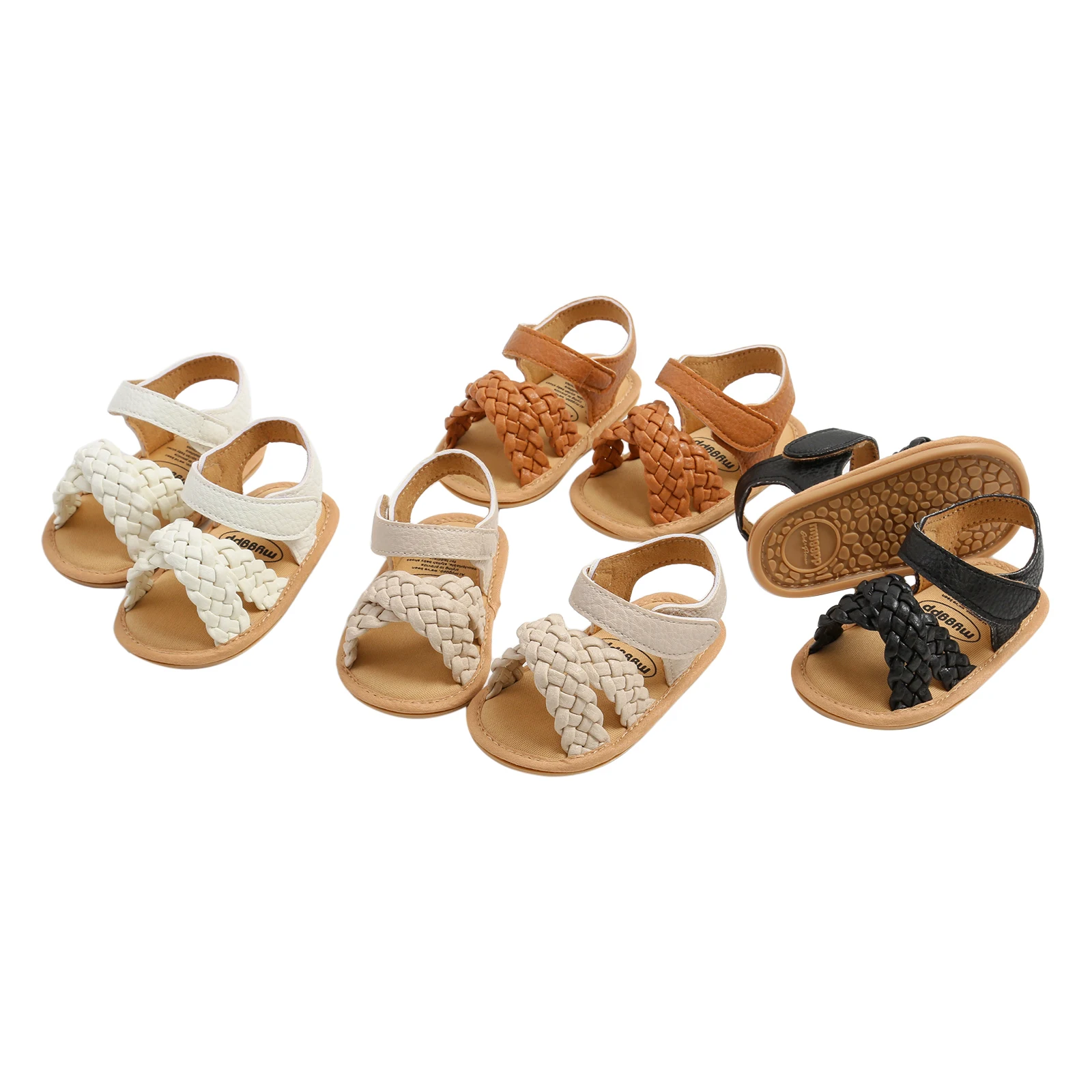 2023-02-13 Lioraitiin 0-18M Infant Girls Braided Sandals Solid Summer Soft Sole Open-toed Walking Shoes