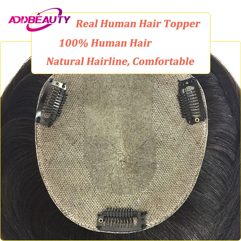 Straight Virgin Hair Topper for Women Silk Base Toupee Human Hair Wig High Quality Clip in One Piece Natural Virgin Hairpiece