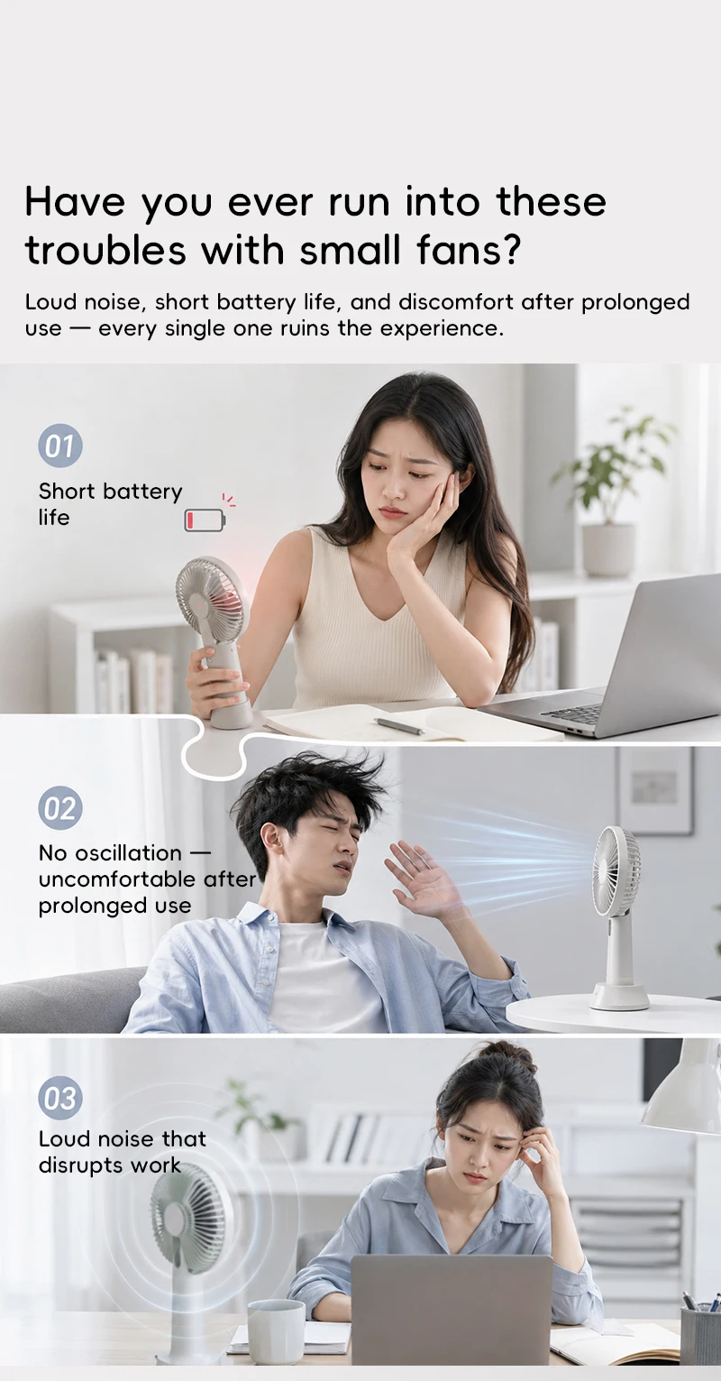 BLDC Oscillating Desktop Fan 4000mAh 5 Wind Speeds Silent Portable Rechargeable Fan with Timing Function for Home Room Gift
