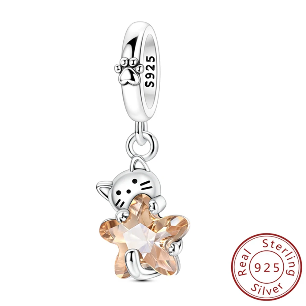 الجديد في 925 فضة القط قلادة عقد نجوم خرز تميمة مجوهرات صالح الأصلي 925 سوار للنساء لتقوم بها بنفسك هدية