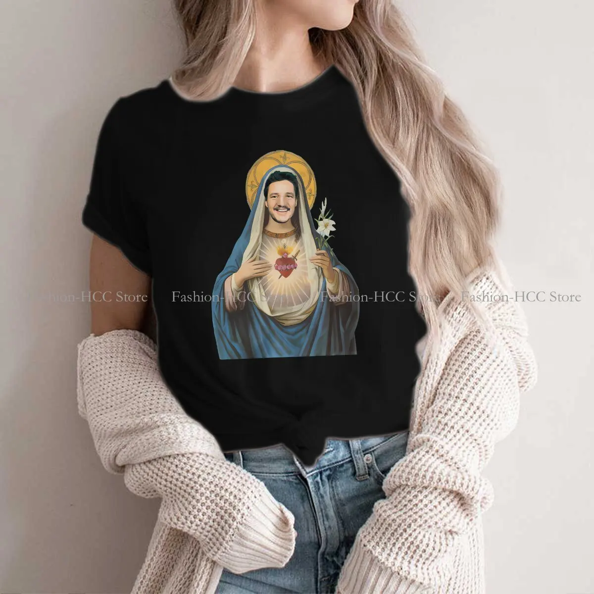 Sacred Heart Hip Hop Polyester TShirt Pedro Pascal American Actors Printing Tops Comfortable T Shirt Women