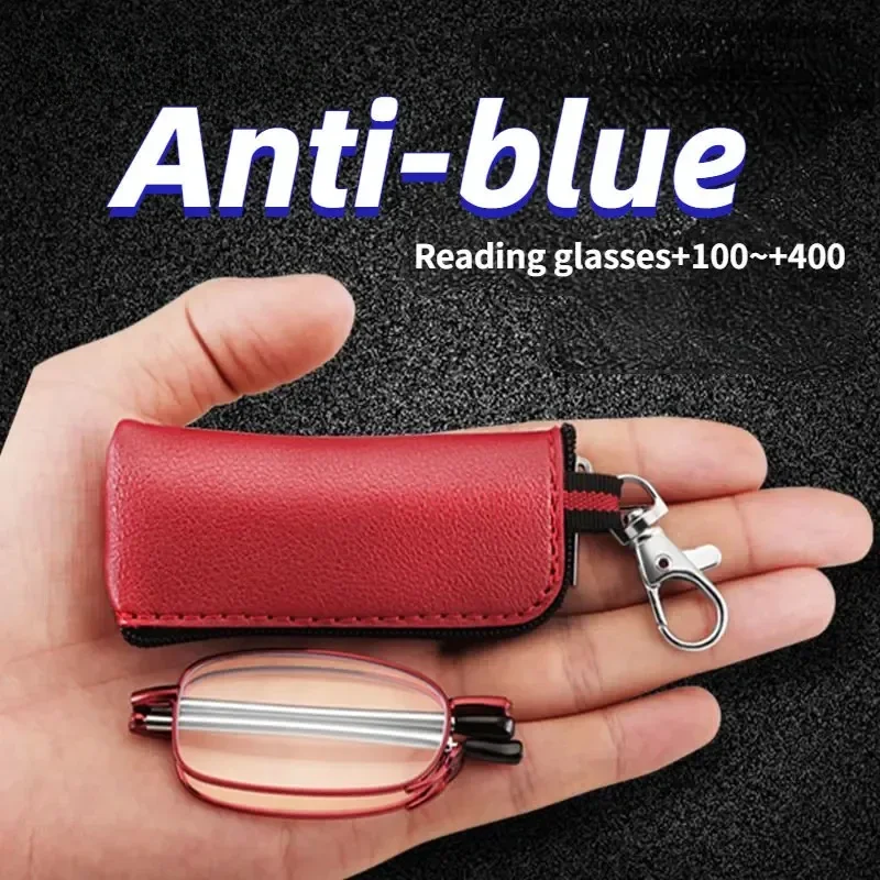 

New Women Men Portable Folding Reading Glasses Keychain Anti-Radiation Anti Blue Light Eyewear Glasses with Storage Bag +1 to +4