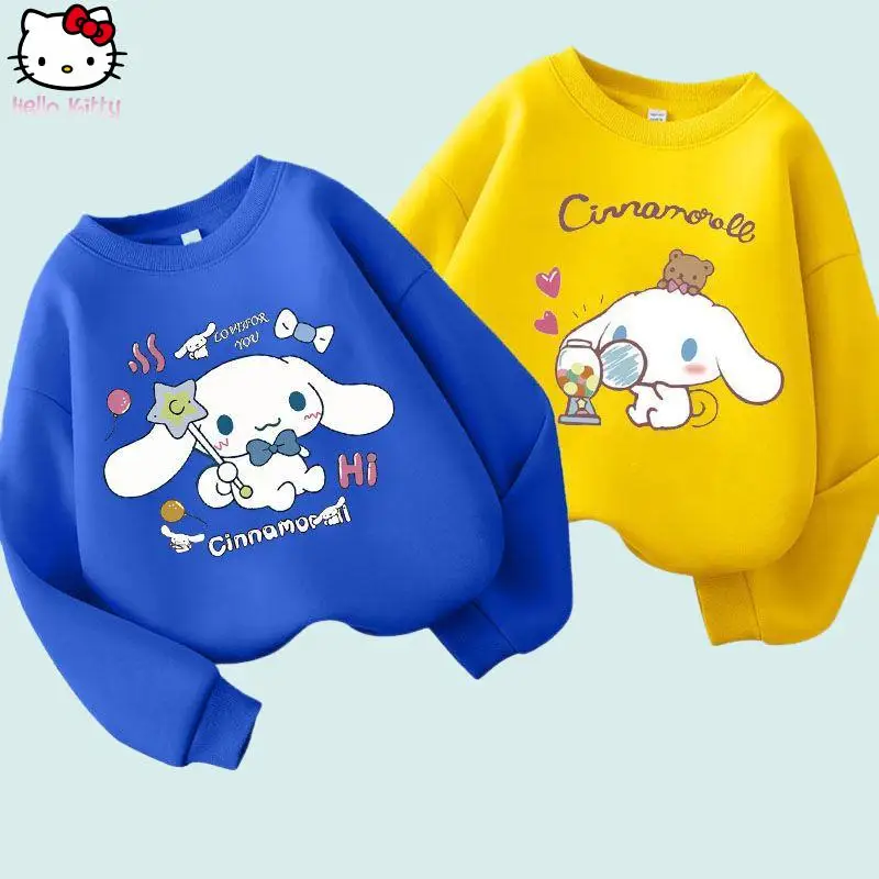

Детская толстовка с капюшоном Cinnamoroll из мультфильма аниме Sanrio, осенне-зимняя новая кавайная мягкая милая футболка, одежда для девочек, подарки
