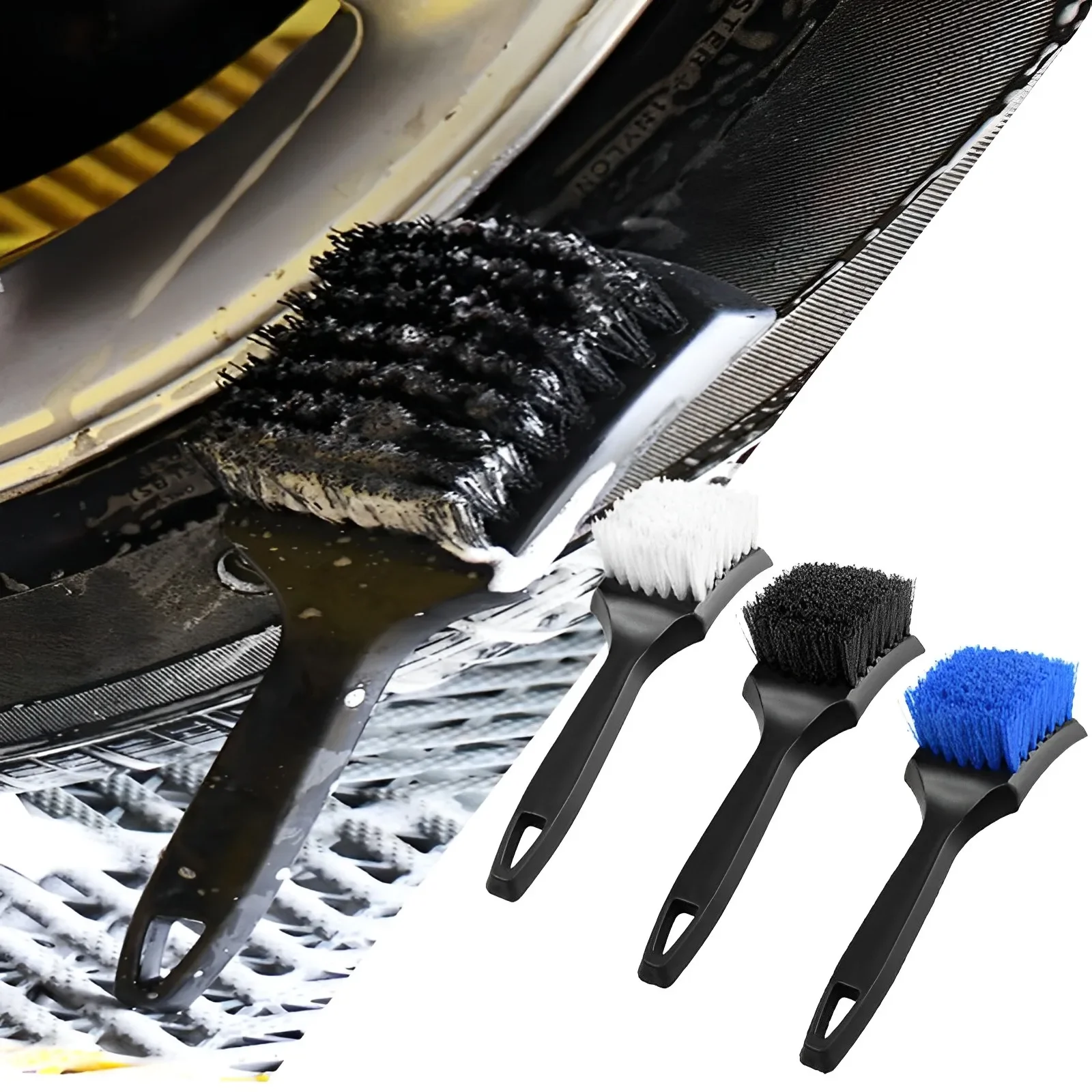 

Motorcycle Tire Rim Brush Wheel Hub Cleaning Brushes Motorcycle Wheels Detailing Accessories Black White Tire Washing Tool