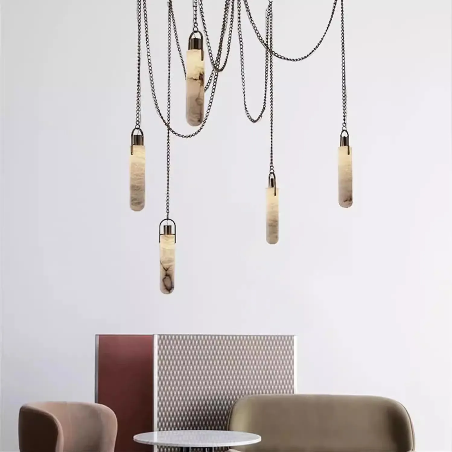 Marble multi lamp pendant light, brass snowflake gypsum ceiling pendant light design, living room dining room pendant light