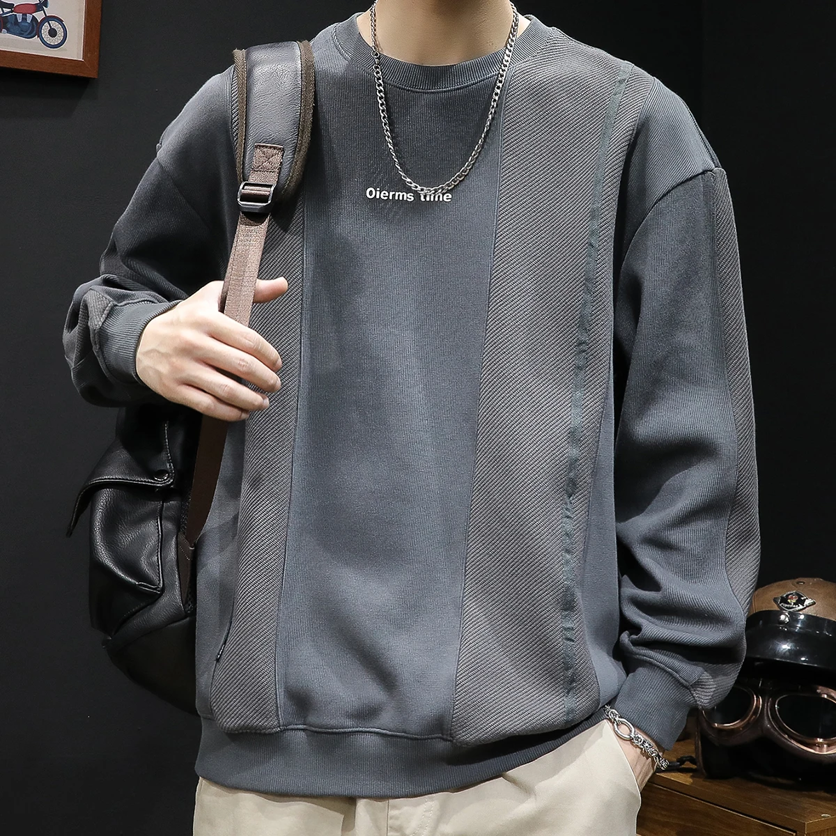 Round Neck Fleece-Lined Sweater Men's Pure Color Autumn  Winter Thickened Warm Trendy Large Size Simple Fashion All-Match Casual