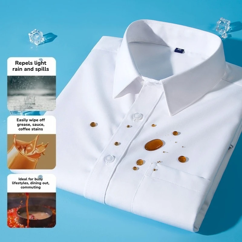 Men's 3-Proof Tech Fabric Long Sleeve Shirt – Waterproof, Oil-Resistant, Stain-Repellent – Slim Fit Casual Business Shirt