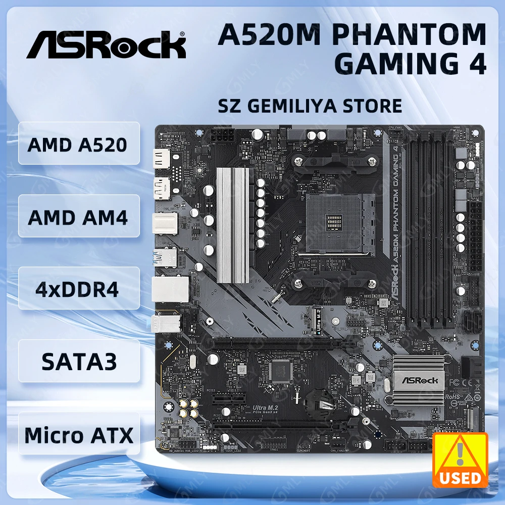 ASrock A520 Motherboard A520M PHANTOM GAMING 4 Motherboard AM4 DDR4 128GB M.2 Micro ATX support 5900 4700 4300 3200 5600 cpu