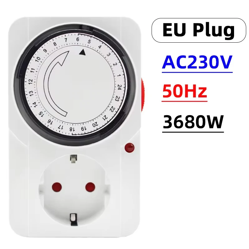 24 Hour Cyclic Timer Switch EU/US/UK Plug Timing Socket Programmable Mechanical Timer Auto Shutdown with Overload Protection image 2