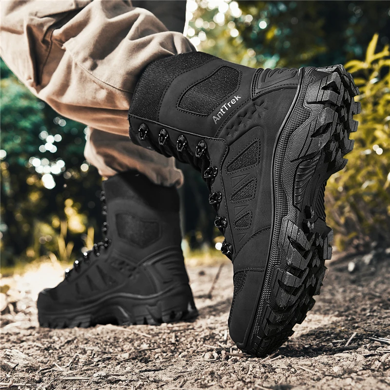Men's Tactical Military Boots Non-Slip Outdoor Hiking Mountaineering Combat Desert Work Safety Shoes High-Top Durable Boots