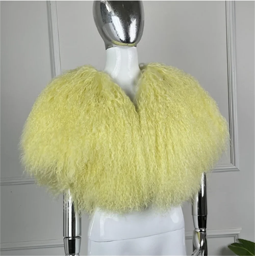 

Новинка 2026: Роскошное теплое женское пальто из овчины, короткое монгольское меховое пальто-пончо для женщин, укороченная меховая куртка