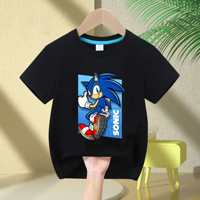 2025 Sonic The Hedgehog Cartoon Children's Cotton T-shirt Boys Cartoon Role Playing Short Sleeve Girls Breathable Clothing