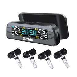 Solar Tire Pressure Monitor System Automobile Tire Pressure Alarm 360 ° Rotatable Tire Pressure Monitoring Temperature Warning