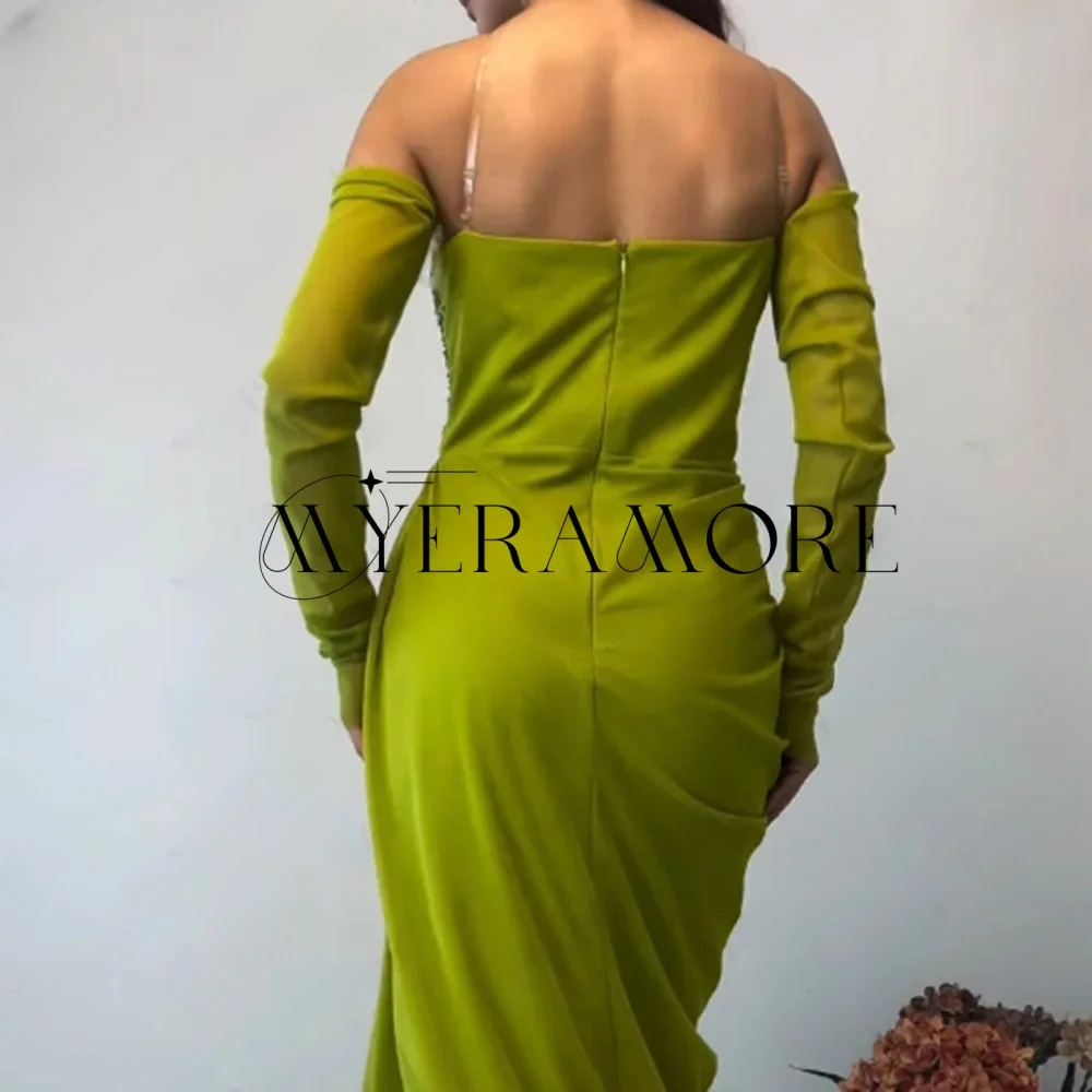 Rosa Meerjungfrau-Abendkleider, kurzer Schal, Perlen, Tee-Länge, Ballkleider, maßgeschneidert