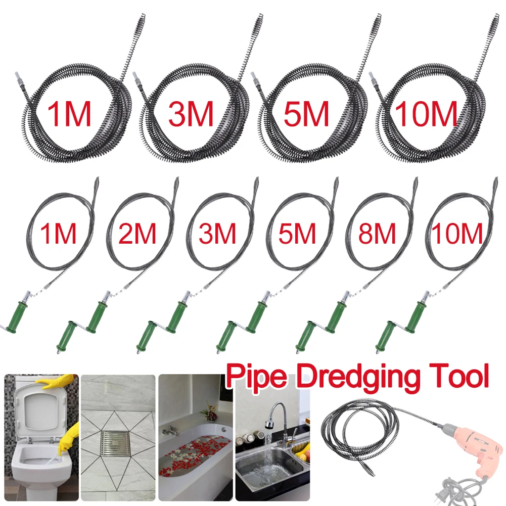 1-10M Sewer Pipe Unblocker Bathroom Hair Sewer Sink Cleaning Tools Snake Spring Pipe Dredging Tool Pipeline Kitchen Accessories