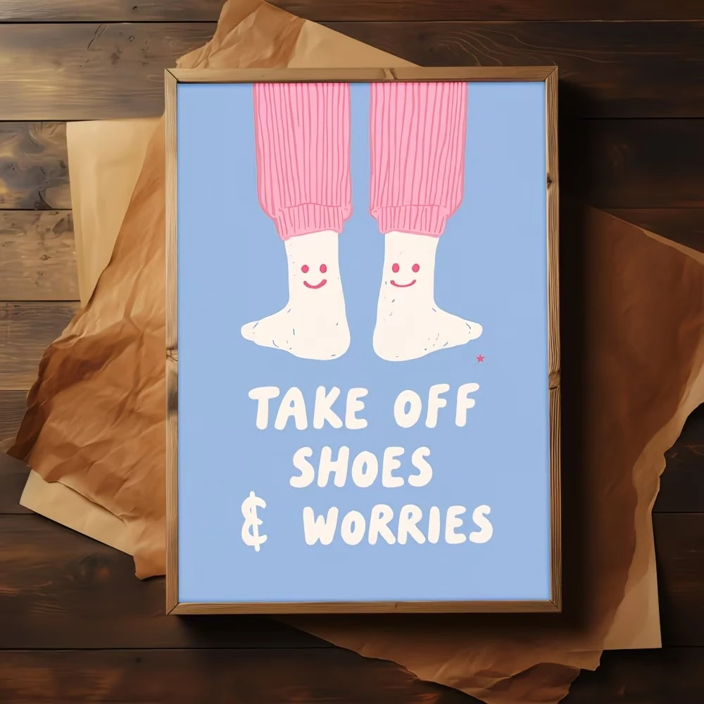1PC--Cartoon Reminding To Take Off Shoes And Wear Cute SocksWall Art Print Canvas Painting Poster Picture For Living Room Hom