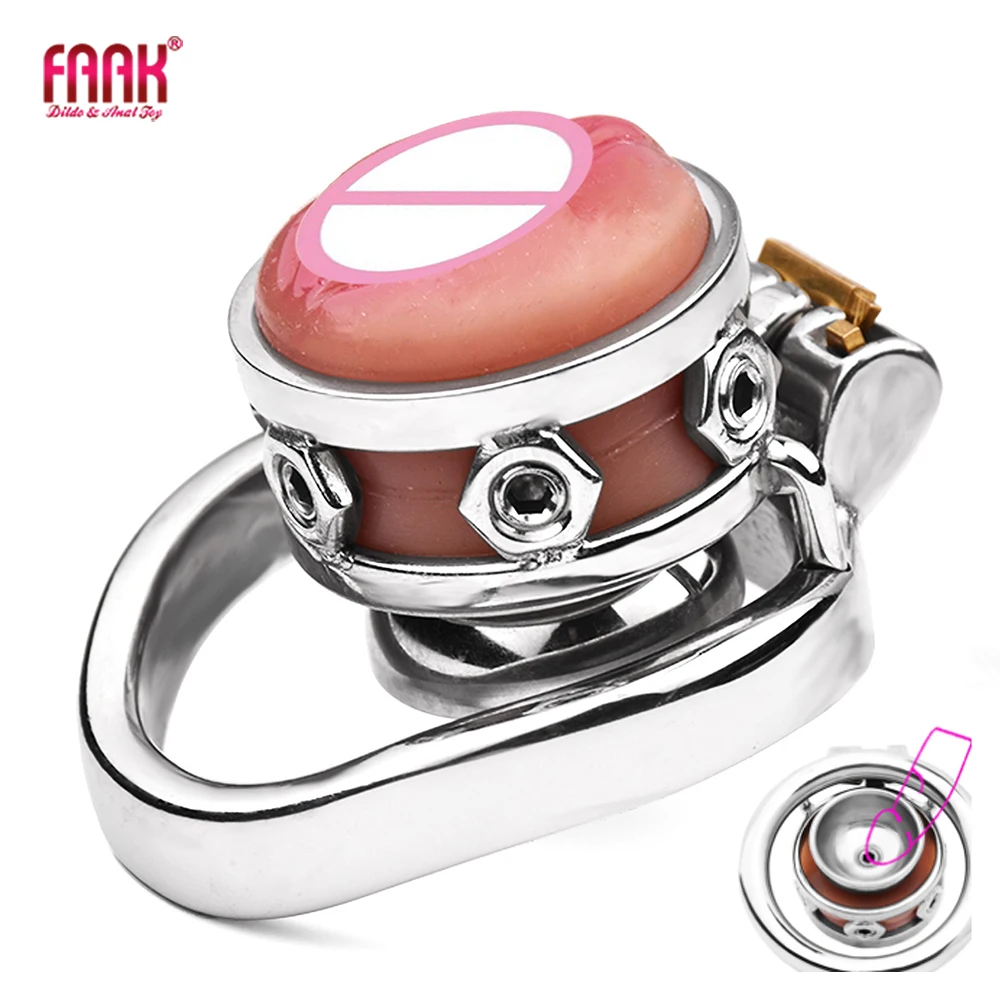 

FAAK Stainless Steel Chastity Device Urethral Cock Cage With Silicone Realistic skin Clitoris Penis Ring Sex Toys For Men