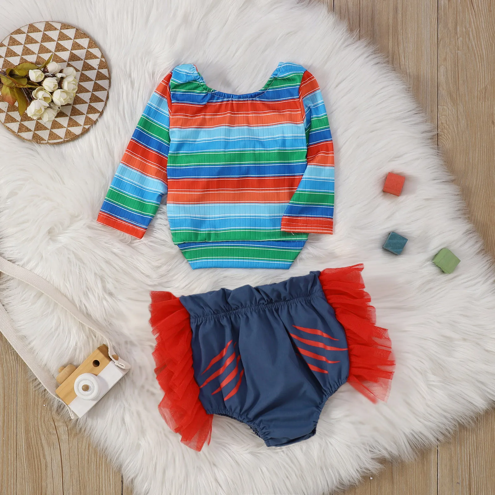 Toddler Baby Girls Clothes Sets Long Sleeve Striped Backless T Shirt Bowknot Tops Shorts Outfits Two Pieces Easter Outfit 0-4t