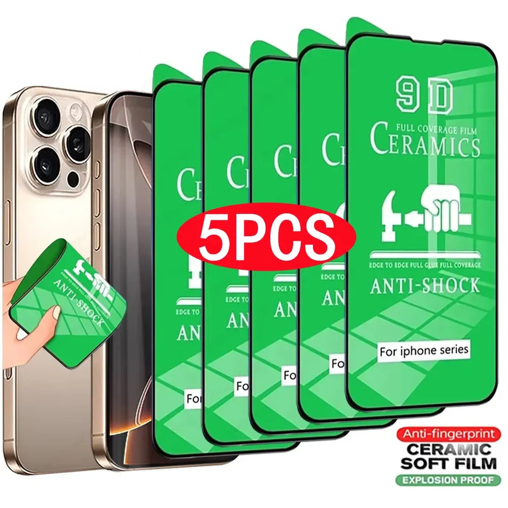 5Pcs Soft Ceramic Film For iPhone 15 11 12 13 14 16 Pro Max 8 7 Plus Mini Screen Protector For IPhone XS MAX X XR SE Not Glass