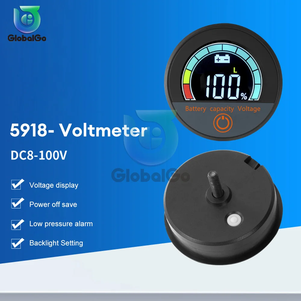 DC8-100V Round Digital Display Voltmeter LED Digital Voltmeter Panel Volt Meter Monitor Gauge Display Car Accessories Waterproof