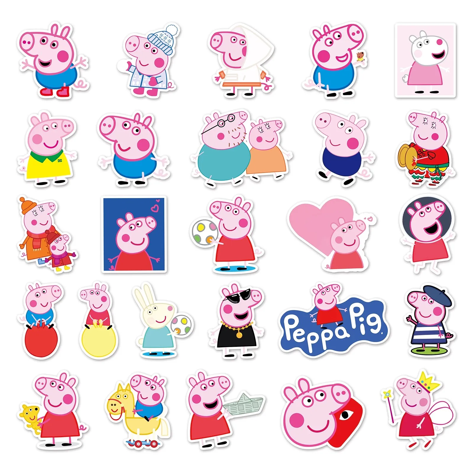 52pcs Peppa Pig Sticker Children's Cartoon Doodle Sticker Pen Box Water Bottle Refrigerator Bag Wall Decoration Gifts