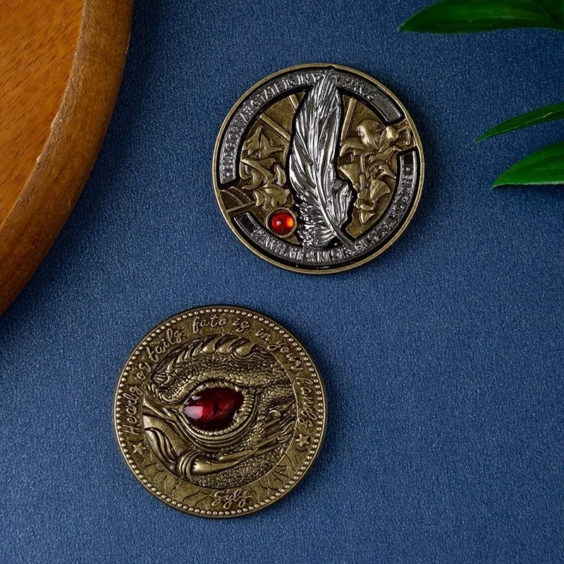 Love and Deepspace Feather Dragon Eye Qin Che Decision Coin, Lucky Wish Coin, 2D Collectible Commemorative Coin, Gift for Fans